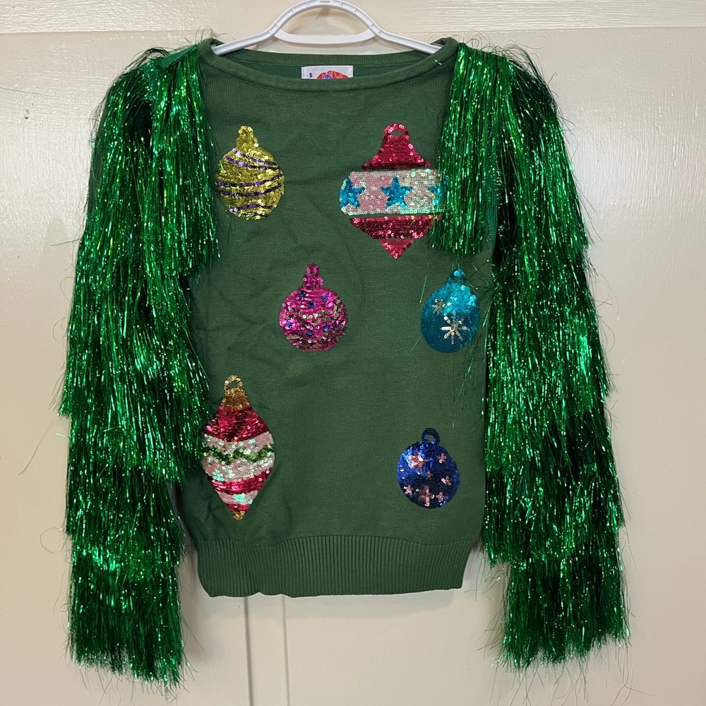 Sparkle City tinsel Christmas sweater.